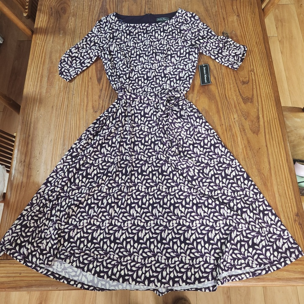 Jessica Howard Women's Ruched Short Sleeve A-Line Midi Boat Neck Dress NWT Sz 6‎
